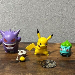 Pokemon Pikachu Vibrant Action Figure Collection - Yellow, Green, Purple, Brown